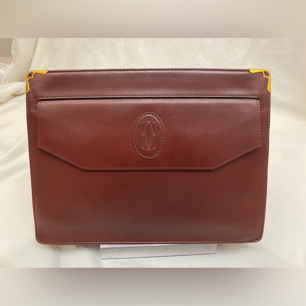 Cartier Bordeaux Leather Must de Cartier A5 Document Case Clutch Bag.